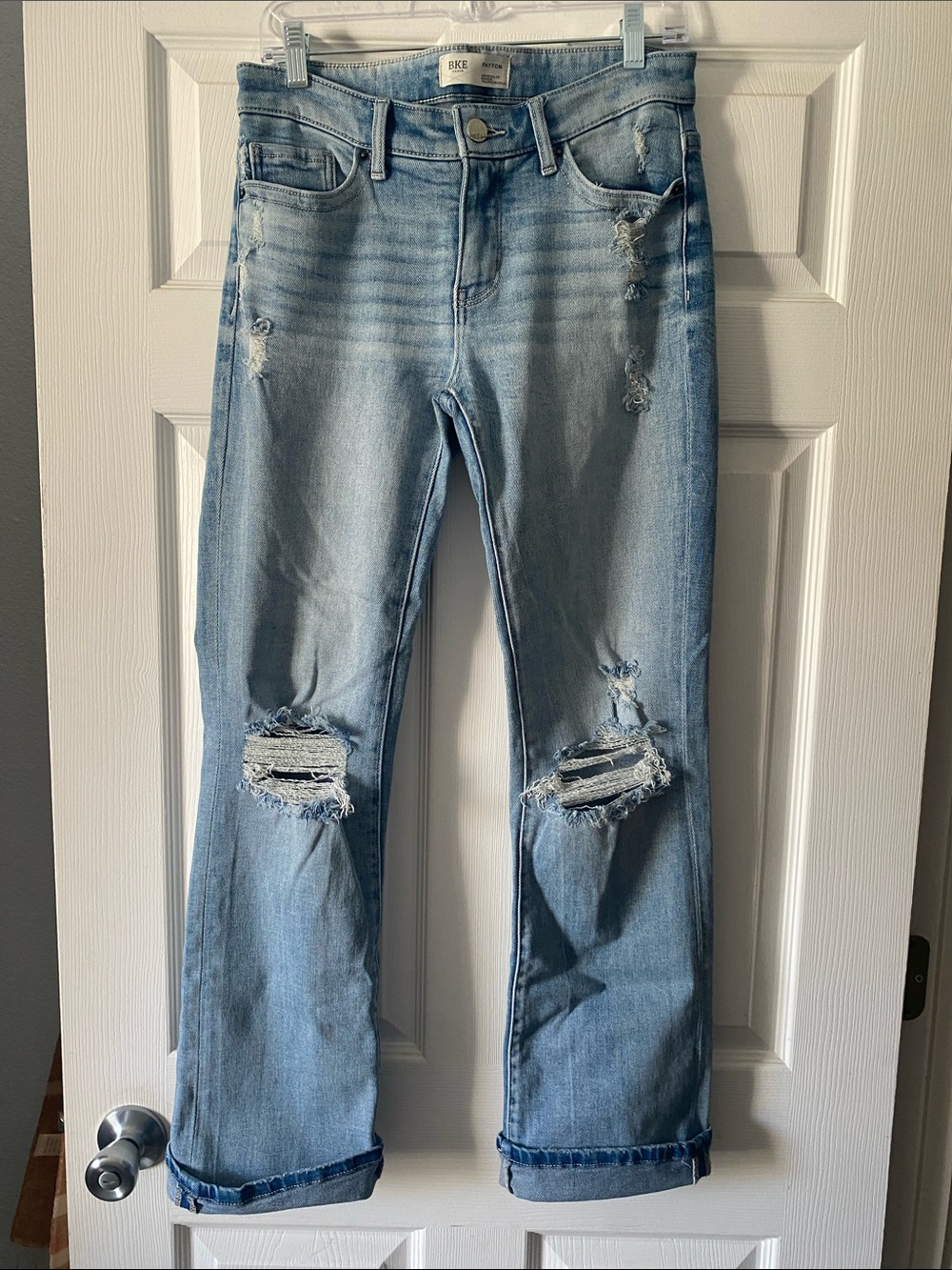 BKE Light Blue Distressed Boot Cut Jeans